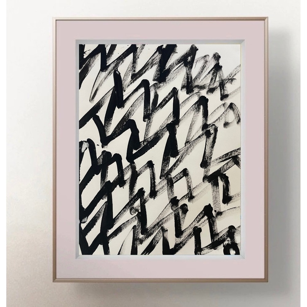 OMAN Original Abstract Painting Black White Spiritual Art Minimalist 8.5x11